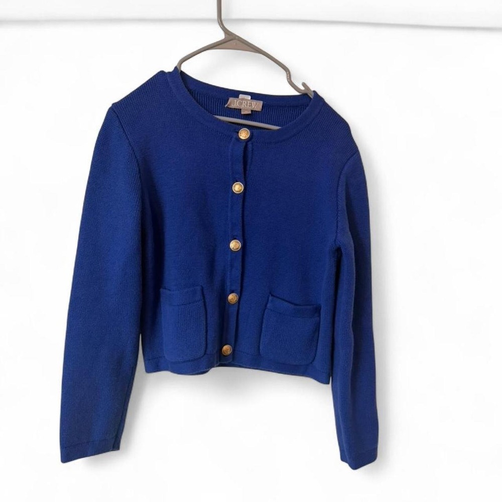 J.Crew blue cropped cardigan with gold buttons